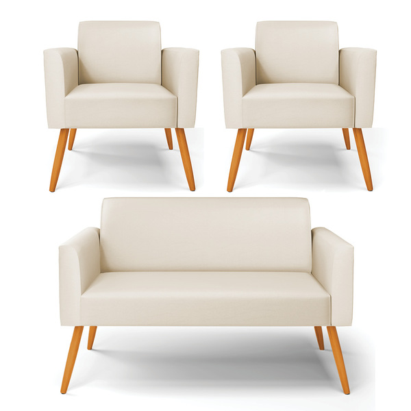 Namoradeira E 2 Poltronas Marisa Pé Palito Castanho Sintético