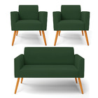 Namoradeira E 2 Poltronas Marisa Pé Palito Castanho Veludo D0