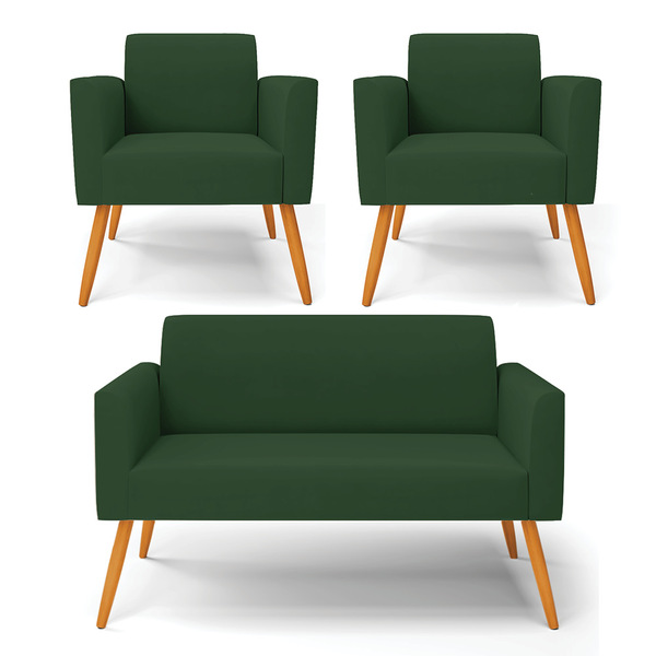 Namoradeira E 2 Poltronas Marisa Pé Palito Castanho Veludo D0