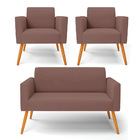 Namoradeira E 2 Poltronas Marisa Pé Palito Castanho Veludo D0