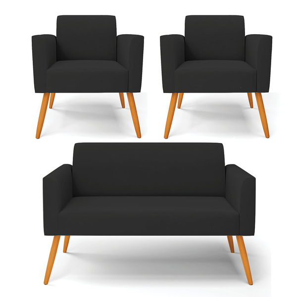 Namoradeira E 2 Poltronas Marisa Pé Palito Castanho Veludo D0