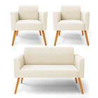 Namoradeira E 2 Poltronas Marisa Pé Palito Castanho Veludo D0