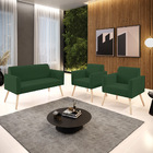 Namoradeira E 2 Poltronas Marisa Pé Palito Natural Veludo D03