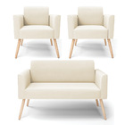 Namoradeira E 2 Poltronas Marisa Pé Palito Natural Veludo D03