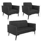 Namoradeira E 2 Poltronas Marisa Pé Villach Preto Sintético D