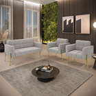 Namoradeira E 2 Poltronas Pé De Ferro Dourado Elisa Bouclê D0