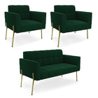 Namoradeira E 2 Poltronas Pé De Ferro Dourado Elisa Bouclê D0