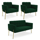 Namoradeira E 2 Poltronas Pé De Ferro Dourado Elisa Bouclê D0