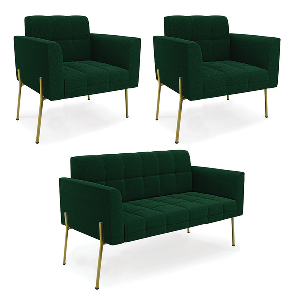 Namoradeira E 2 Poltronas Pé De Ferro Dourado Elisa Bouclê Ve