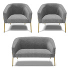 Namoradeira E 2 Poltronas Pé De Ferro Dourado Stella Linho Gr