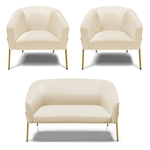 Namoradeira E 2 Poltronas Pé De Ferro Dourado Stella Sintétic