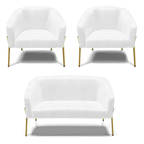 Namoradeira E 2 Poltronas Pé De Ferro Dourado Stella Sintétic