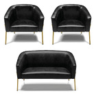 Namoradeira E 2 Poltronas Pé De Ferro Dourado Stella Sintétic