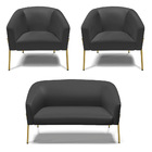 Namoradeira E 2 Poltronas Pé De Ferro Dourado Stella Sintétic