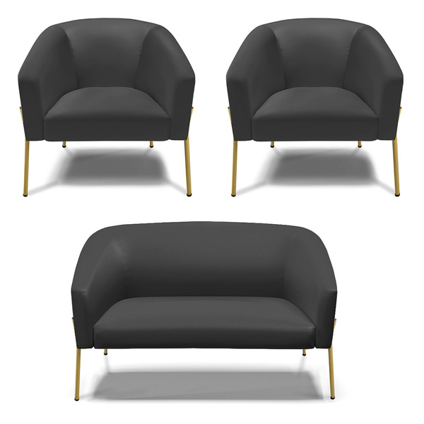 Namoradeira E 2 Poltronas Pé De Ferro Dourado Stella Sintétic