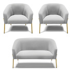 Namoradeira E 2 Poltronas Pé De Ferro Dourado Stella Suede Ci