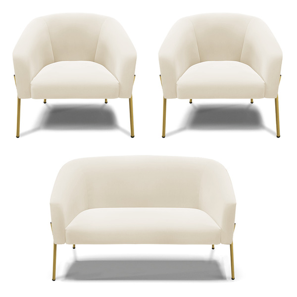 Namoradeira E 2 Poltronas Pé De Ferro Dourado Stella Veludo B