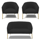 Namoradeira E 2 Poltronas Pé De Ferro Dourado Stella Veludo D