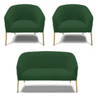 Namoradeira E 2 Poltronas Pé De Ferro Dourado Stella Veludo D