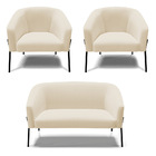 Namoradeira E 2 Poltronas Pé De Ferro Preto Stella Linho D03