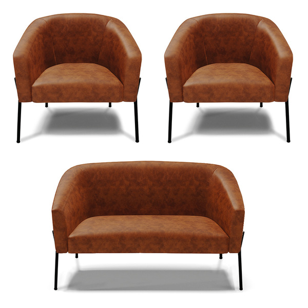 Namoradeira E 2 Poltronas Pé De Ferro Preto Stella Sintético