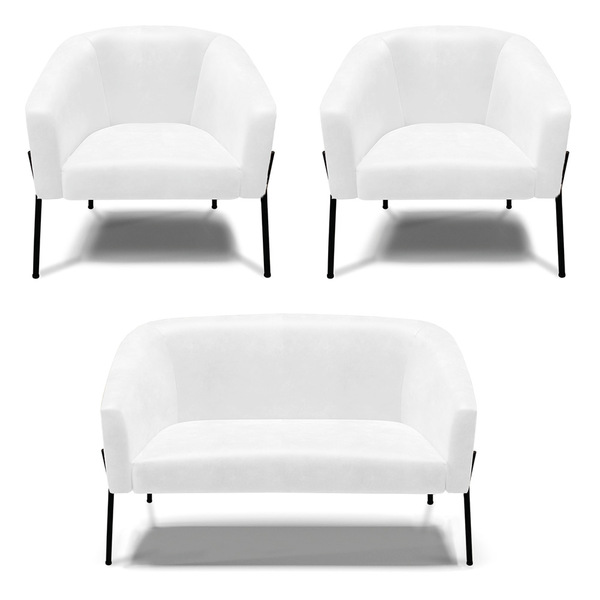 Namoradeira E 2 Poltronas Pé De Ferro Preto Stella Sintético