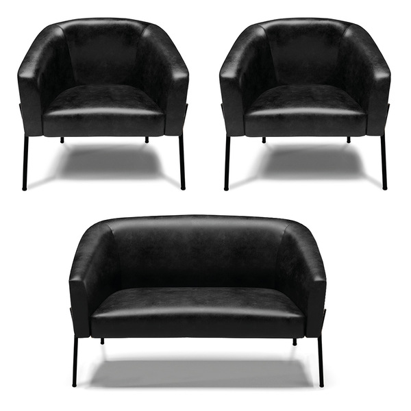 Namoradeira E 2 Poltronas Pé De Ferro Preto Stella Sintético