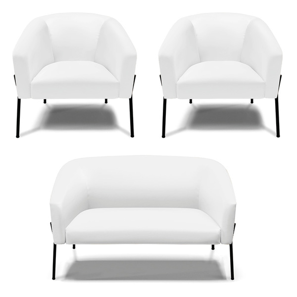 Namoradeira E 2 Poltronas Pé De Ferro Preto Stella Sintético