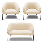 Namoradeira E 2 Poltronas Pé De Ferro Preto Stella Suede Bege