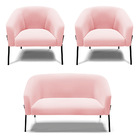 Namoradeira E 2 Poltronas Pé De Ferro Preto Stella Suede Rosa