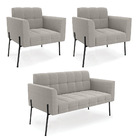 Namoradeira E 2 Poltronas Pé De Ferro Pto Elisa Bouclê Cinza