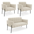 Namoradeira E 2 Poltronas Pé De Ferro Pto Elisa Bouclê D03 -