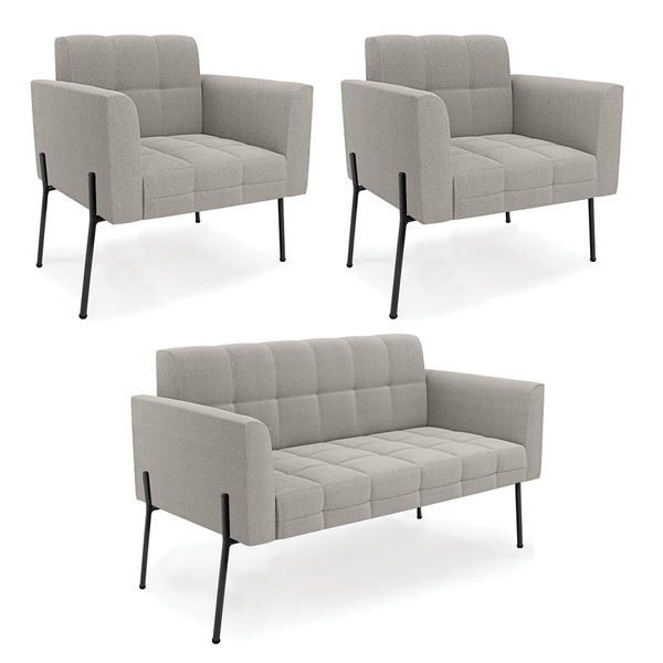 Namoradeira E 2 Poltronas Pé De Ferro Pto Elisa Bouclê D03 -