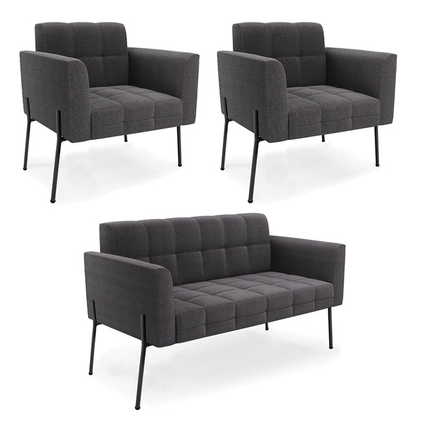 Namoradeira E 2 Poltronas Pé De Ferro Pto Elisa Bouclê Grafit