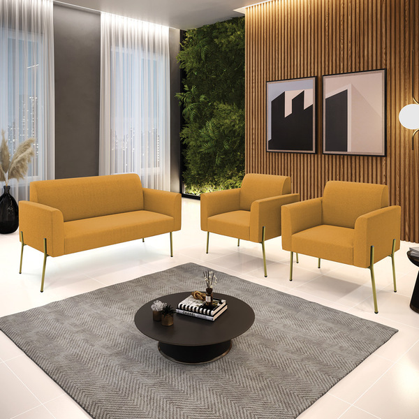 Namoradeira E 2 Poltronas Pé Ferro Dourado Marisa Bouclê D03