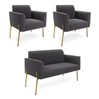 Namoradeira E 2 Poltronas Pé Ferro Dourado Marisa Bouclê Graf