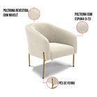 Namoradeira E 2 Poltronas Pé Ferro Dourado Stella Bouclê Bege
