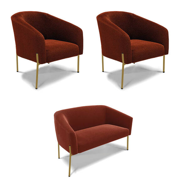 Namoradeira E 2 Poltronas Pé Ferro Dourado Stella Bouclê D03