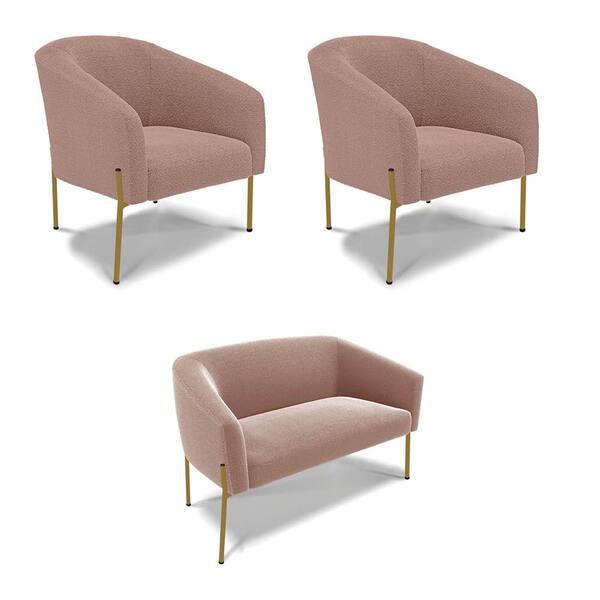 Namoradeira E 2 Poltronas Pé Ferro Dourado Stella Bouclê D03