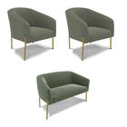 Namoradeira E 2 Poltronas Pé Ferro Dourado Stella Bouclê Verd