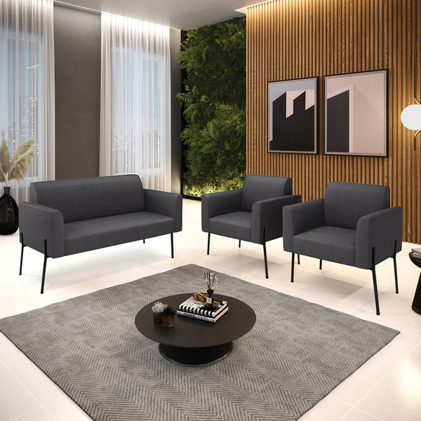 Namoradeira E 2 Poltronas Pé Ferro Preto Marisa Bouclê - Graf