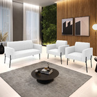 Namoradeira E 2 Poltronas Pé Ferro Preto Marisa Bouclê Off Wh