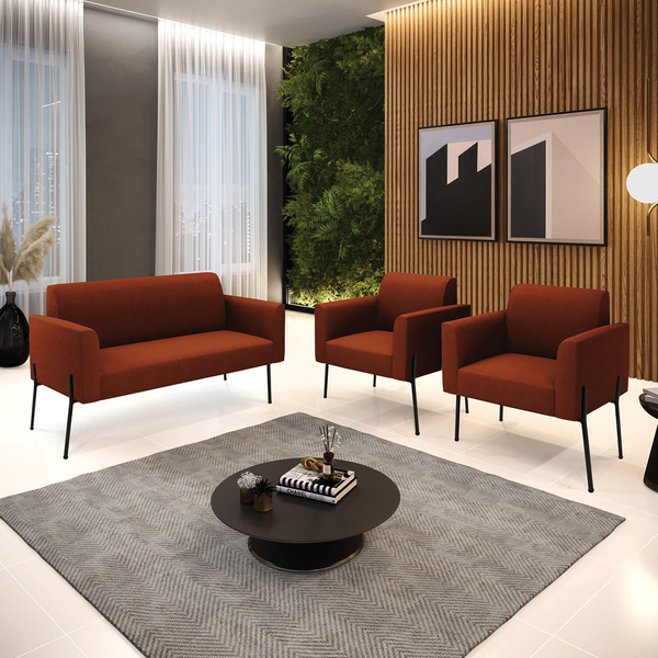 Namoradeira E 2 Poltronas Pé Ferro Preto Marisa Bouclê - Terra