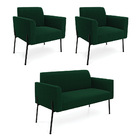 Namoradeira E 2 Poltronas Pé Ferro Preto Marisa Bouclê Verde