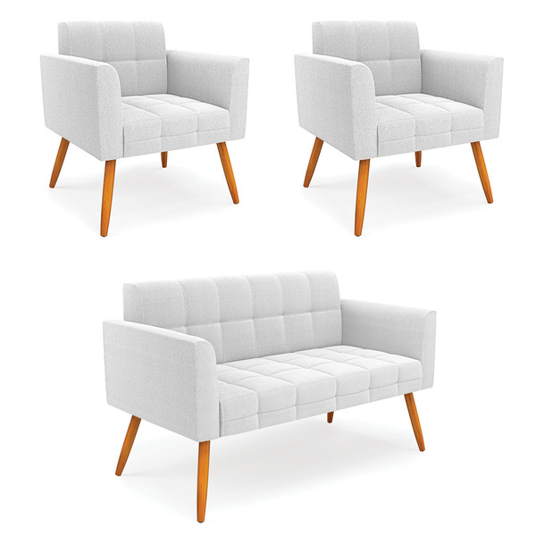 Namoradeira E 2 Poltronas Pé Palito Castanho Elisa Bouclê D03