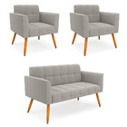 Namoradeira E 2 Poltronas Pé Palito Castanho Elisa Bouclê D03