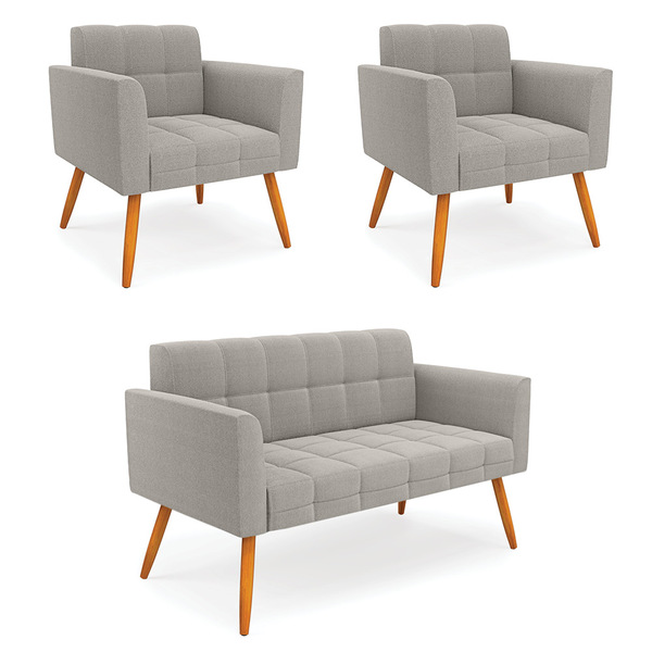 Namoradeira E 2 Poltronas Pé Palito Castanho Elisa Bouclê D03