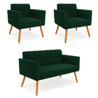 Namoradeira E 2 Poltronas Pé Palito Castanho Elisa Bouclê D03