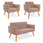 Namoradeira E 2 Poltronas Pé Palito Castanho Elisa Bouclê D03