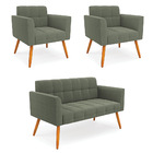 Namoradeira E 2 Poltronas Pé Palito Castanho Elisa Bouclê D03